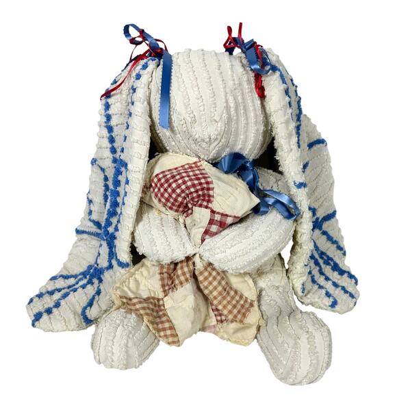 Unbranded Other - Chenille Handmade Large Eared Vintage Bunny Rabbit w/Quilted Blanket-READ